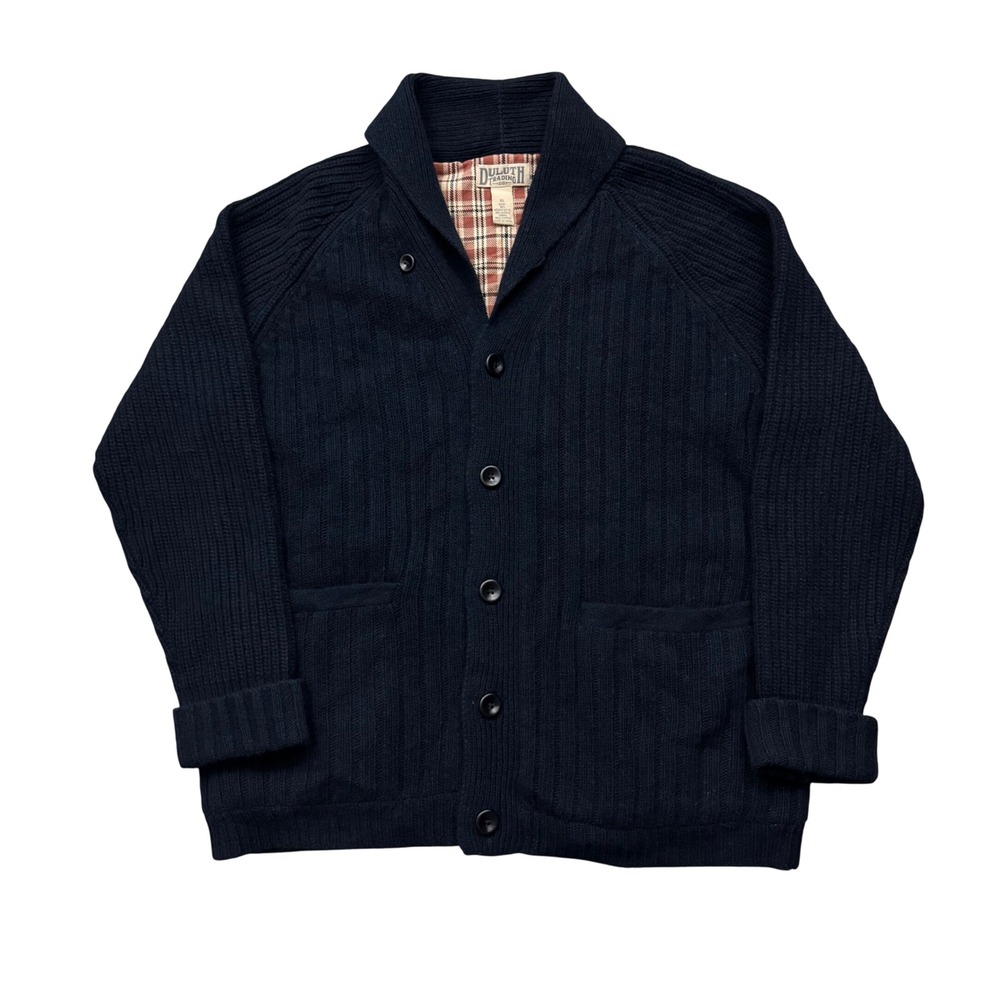 Duluth Trading Co Merino Wool Alpaca Plaid Lined Shawl Collar Cardigan Sweater